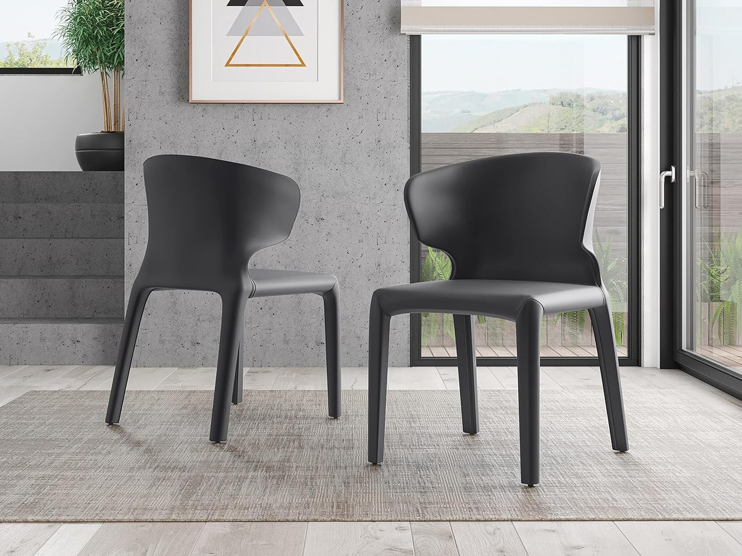 Manhattan Comfort Conrad Mid Century Modern Dining Chairs Woven Tweed Upholstered Kitchen Furniture with Contoured Back, Foam Padding & Metal Legs, Set of 2, Grey