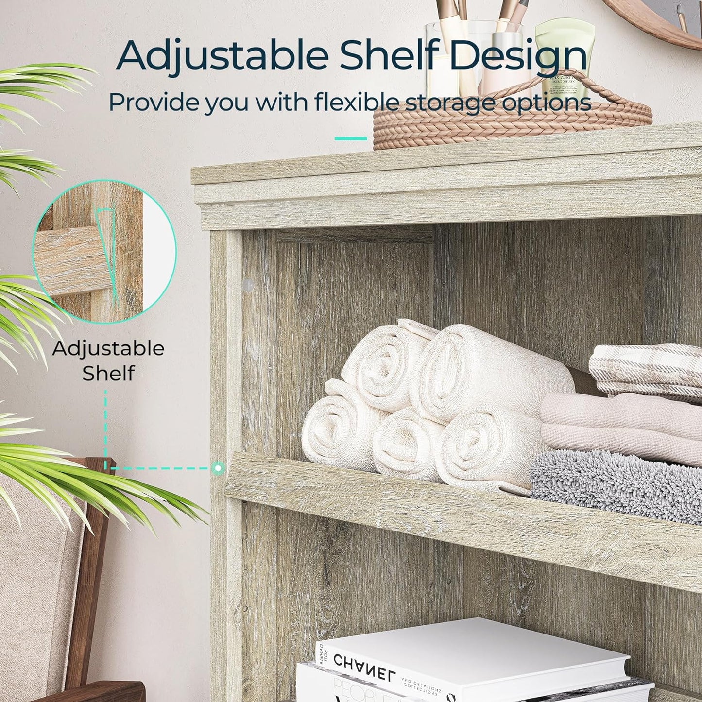 LINSY HOME 3-Tier Bookcase and Bookshelf, Small Wood Display Storage Shelves Farmhouse Bookshelf for Home Office, Living Room, Bed Room - Washed Grey