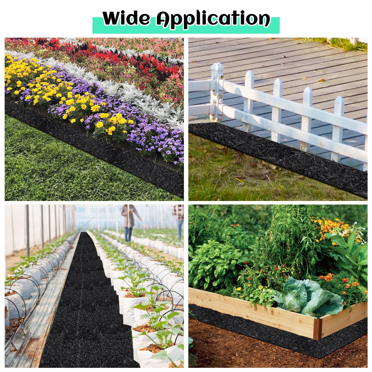 2 Pack 10 Ft Long Rubber Mulch for Landscaping Garden Mulch Black Roll Rubber Mulch Mat Natural-Looking Edging Border Cuttable Reduced Weed Growth Organic Soil Fertilizer Bed Liner for Garden