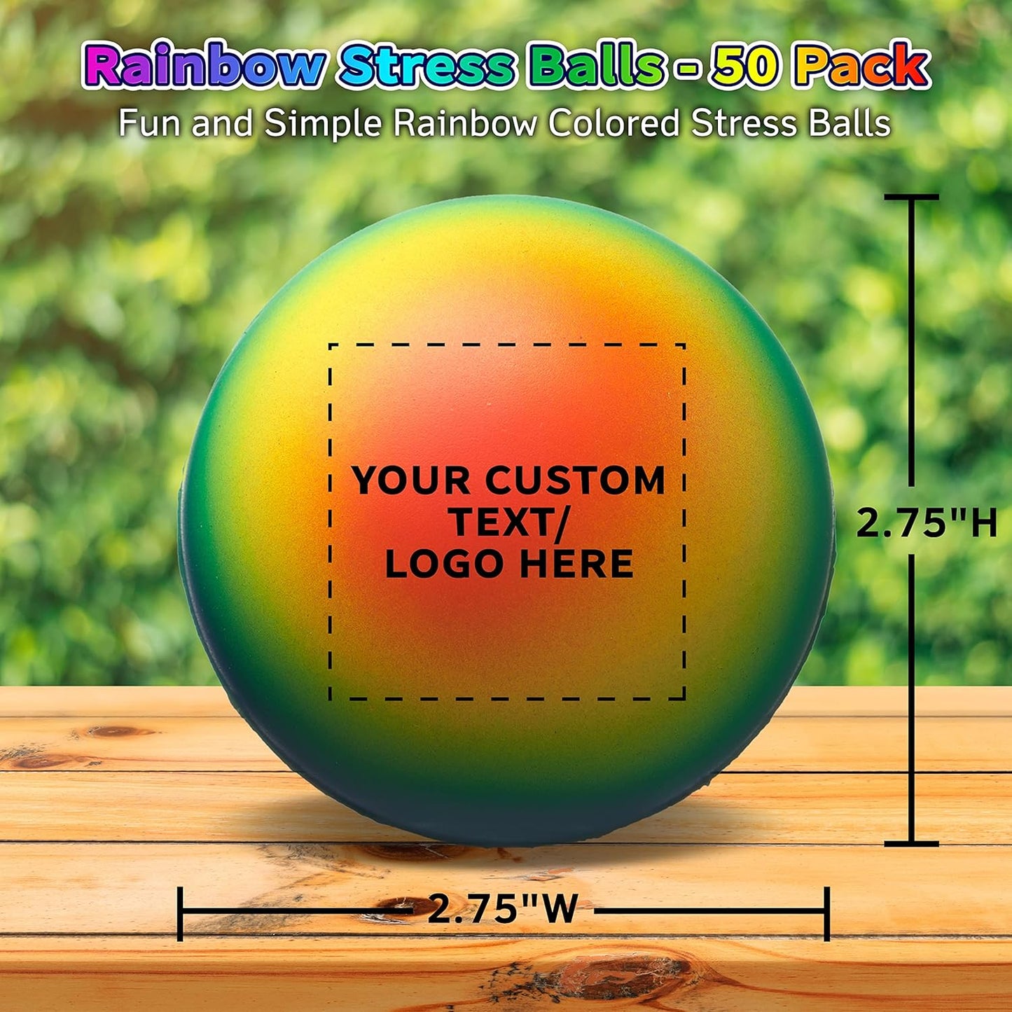 DISCOUNT PROMOS Custom Rainbow Squeeze Balls Set of 50, Personalized Bulk Pack - Perfect for Promotional Giveaways - Rainbow