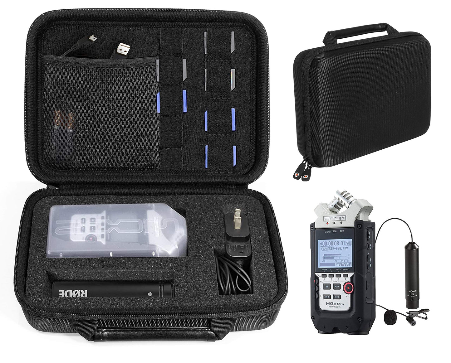 Professional Portable Recorder Case With Diy Foam Inlay For Zoom H1, H2N, H5, H4N, H6, F8, Q8 Handy Music Recorders, Charger, Mi