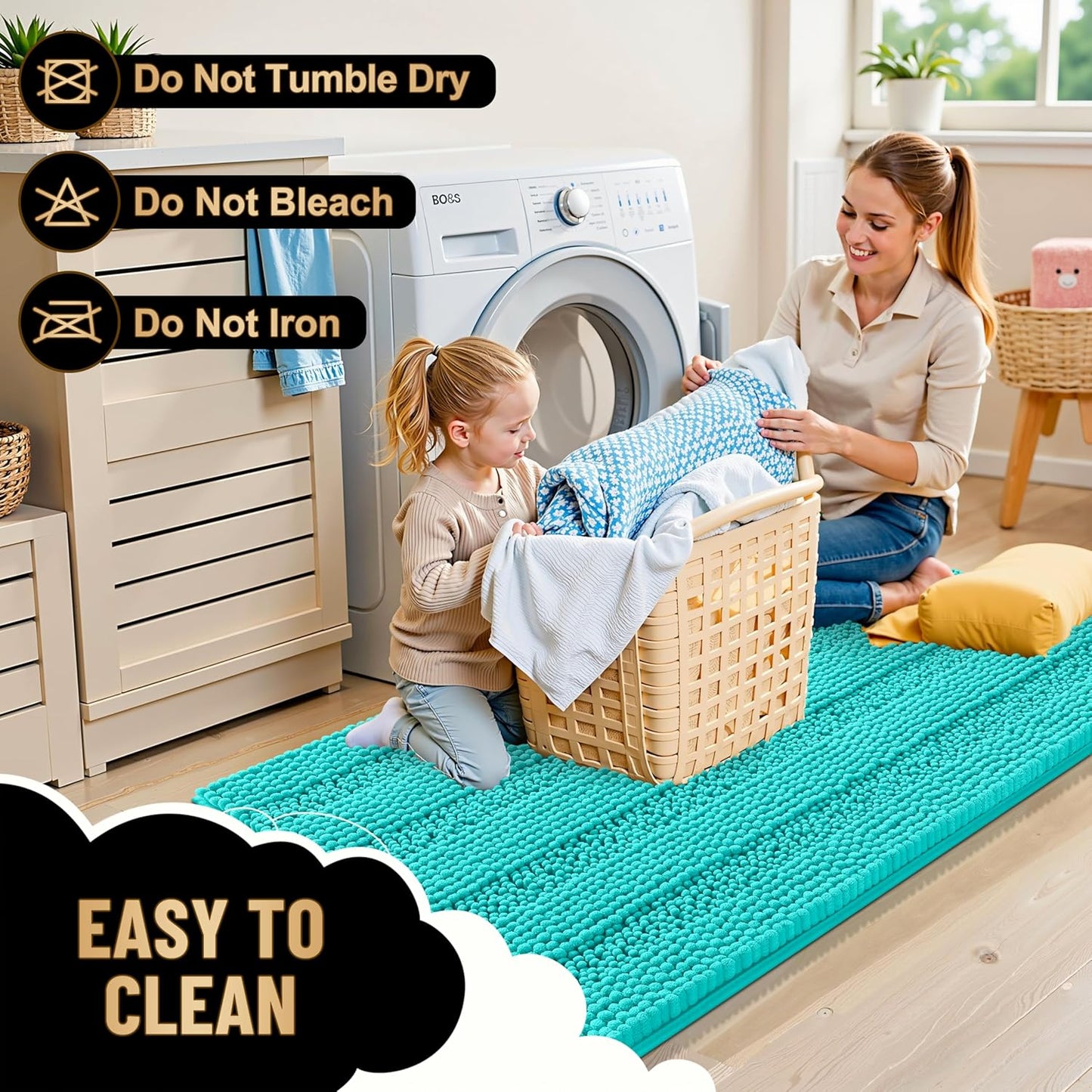 OLANLY Thick Bathroom Rugs 30x20, Extra Soft Absorbent Chenille Striped Bath Rugs, Rubber Backing, Machine Wash Dry, Bath Mats for Bathroom Floor, Tub and Shower, Home Decor Accessories, Teal