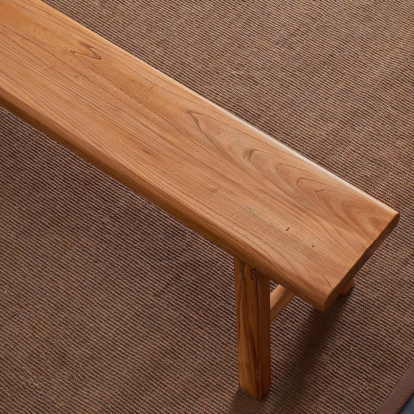 Farmhouse Wood Bench Indoor - 55.2Inch entryway Bench, Natural Solid Wood, Durable and Sturdy, Suitable for Dining Room, Bedroom, Porch and Other Narrow Spaces