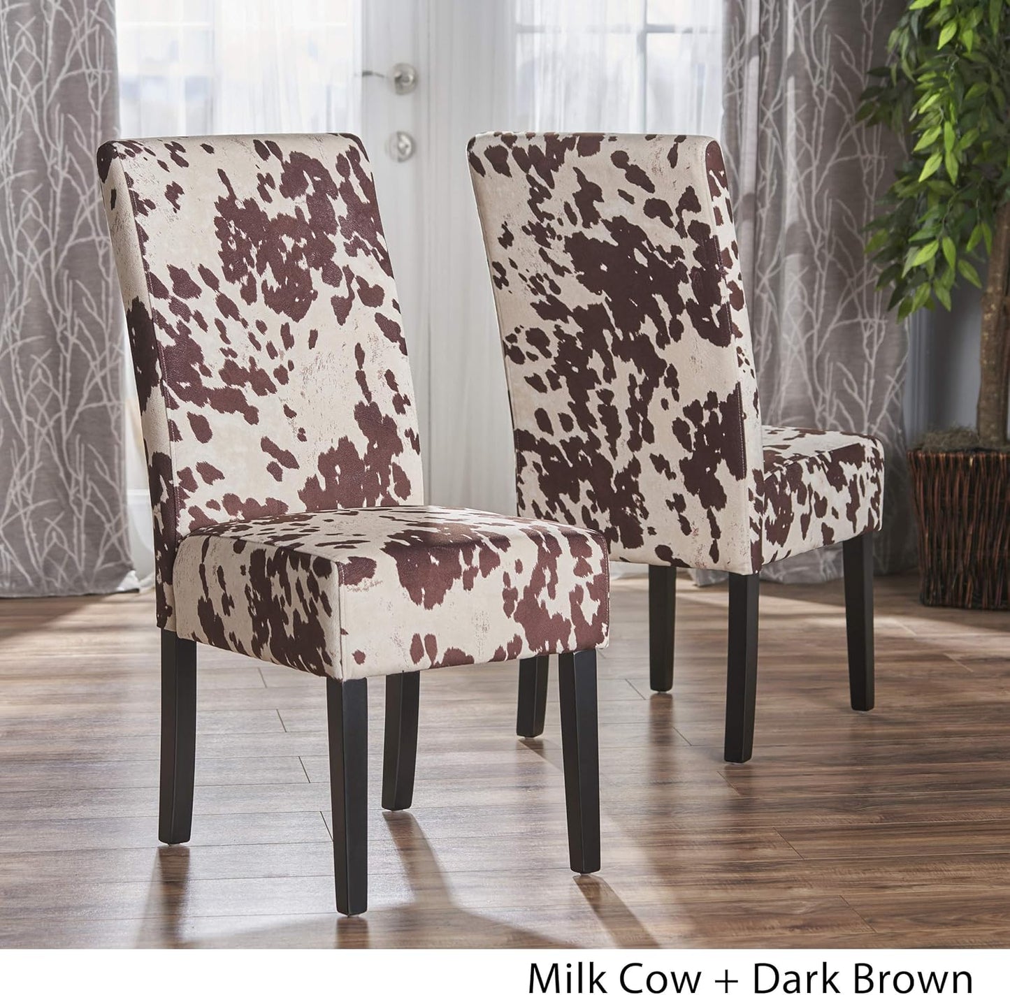 Christopher Knight Home Pertica Contemporary Velvet Dining Chairs, 2-Pcs Set, Milk Cow / Dark Brown