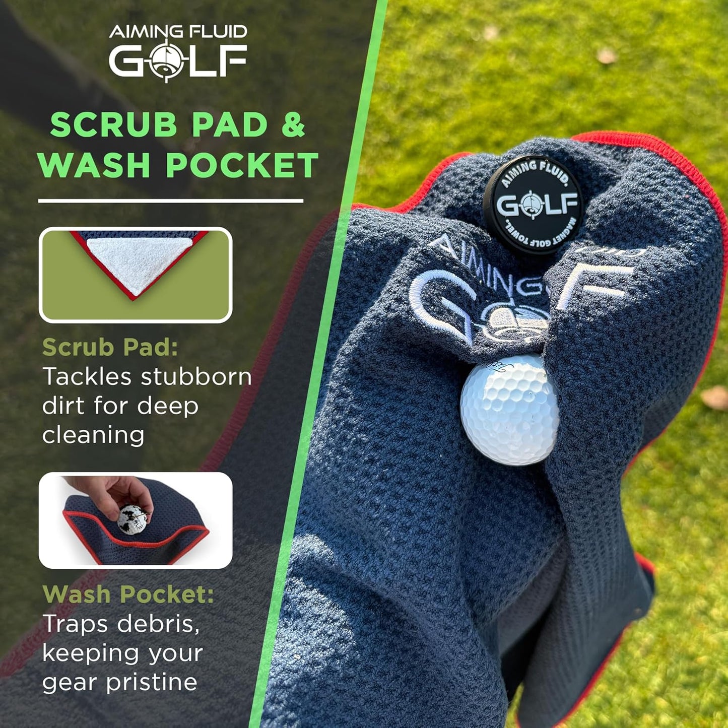Magnetic Golf Towel & Magnetic Landing Pad – Premium Microfiber Waffle Weave I Scrub Pad I Wash Pocket I Golf Gift I Cart Carry and Tour Bag(Magnetic Landing Pad & Golf Towel 16" x 24" Grey)