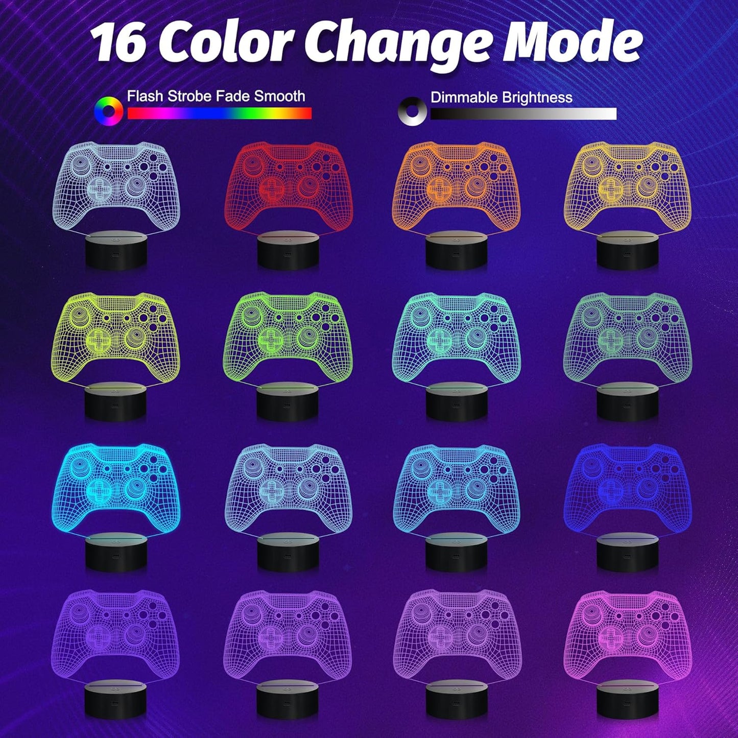 Attivolife Gamepad 3D Illusion Lamp, Controller Night Light with Remote Control + Timer 16 Color Changing Desk Lamp Kids Gamer Room Decor Plug in Best Cool Festival Birthday Gift for Boy Men