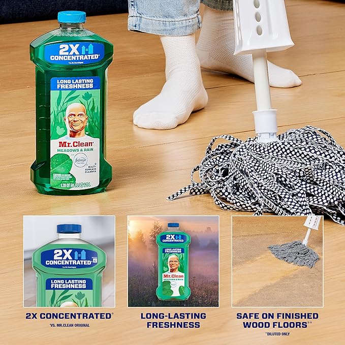 Mr. Clean 2X Concentrated Multi Surface Cleaner with Febreze Meadows & Rain Scent, All Purpose Cleaner, 41 fl oz (Pack of 2)