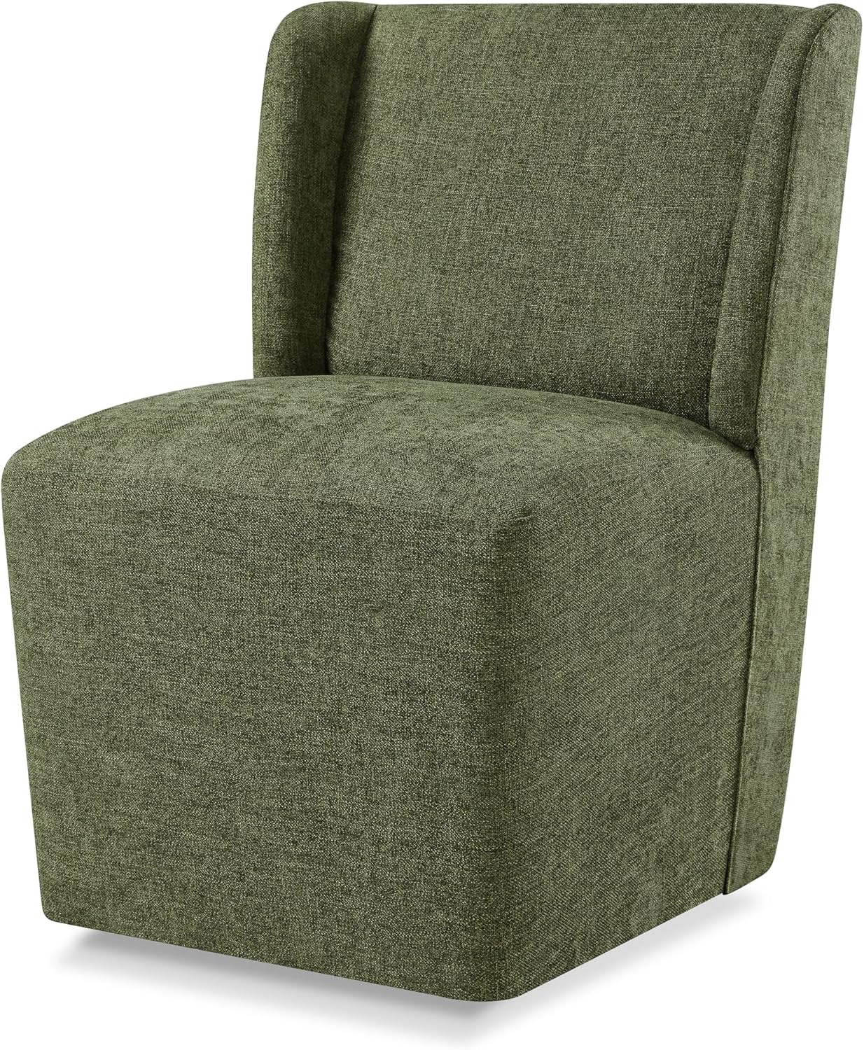 Upholstered Dining Chair with Casters Wingback Modern Side Armless Deskchair with Rollers for Diningroom Bedroom Livingroom Reading Room,Green,1 Box