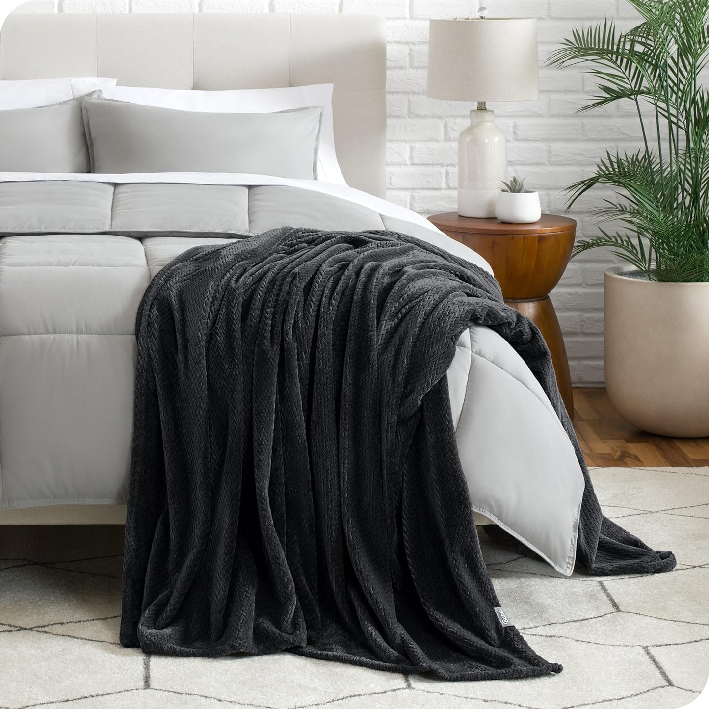 Bare Home Textured Fleece Blanket - King Size - Ultra-Soft Lightweight for Bed, Sofa, and Couch - Luxury Microplush - Cozy Warm Blanket (King, Chevron Black)