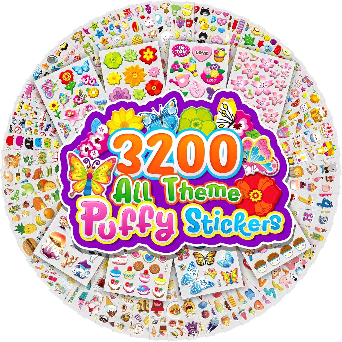 Sinceroduct Stickers for Kids,3D Puffy Sheets with 3200+ Children Stickers,64 Different Themed Sheets: Animals, Sea Life, Dinosaurs, Letters, Crafts, Rewards, Party for Teachers Parents Ideal Gifts
