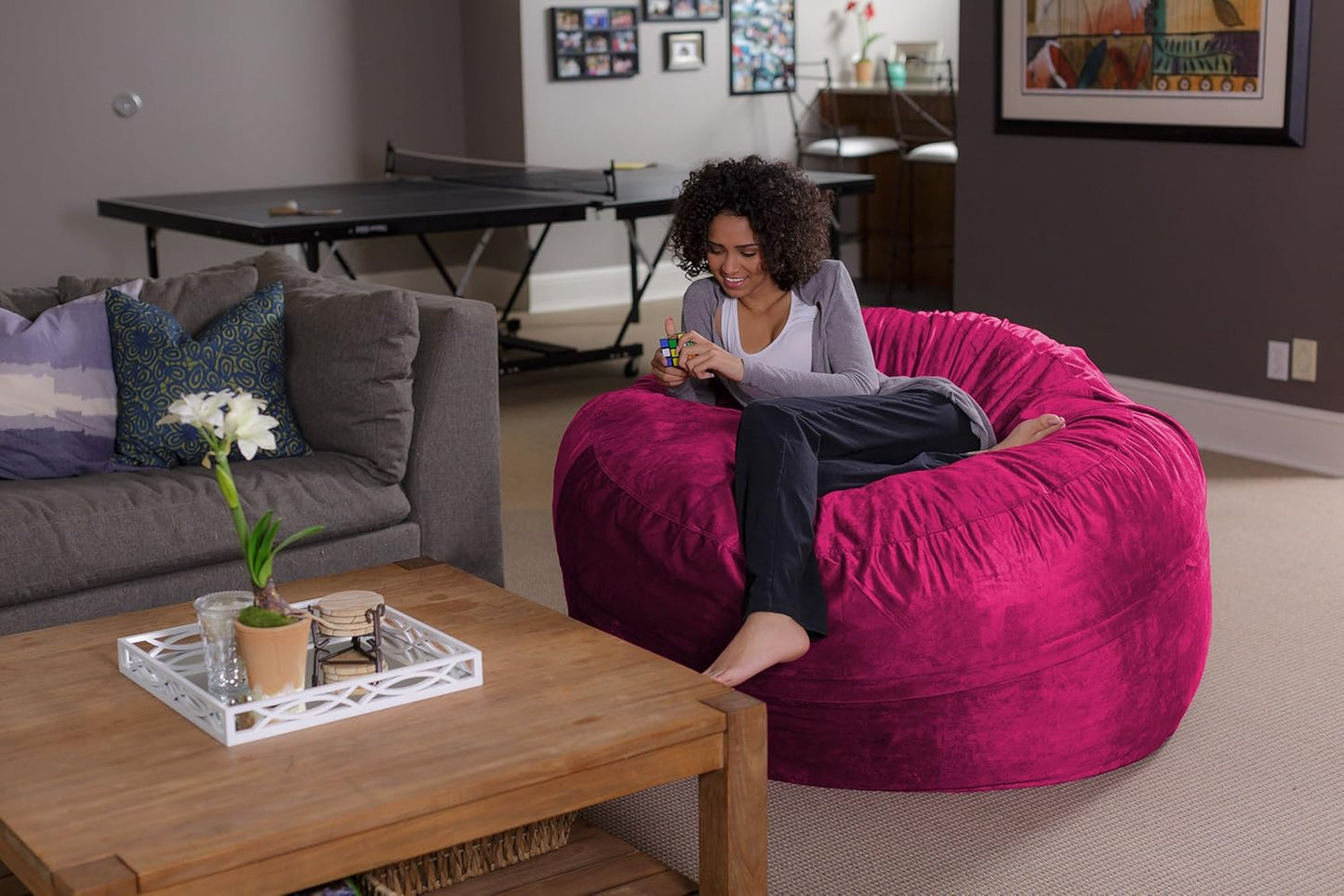 Sofa Sack Bean Bag Chair - Plush, Ultra Soft - Memory Foam Bean Bag Chair with Microsuede Cover - Stuffed Foam Filled Furniture and Accessories for Dorm Room 5 Feet - Magenta