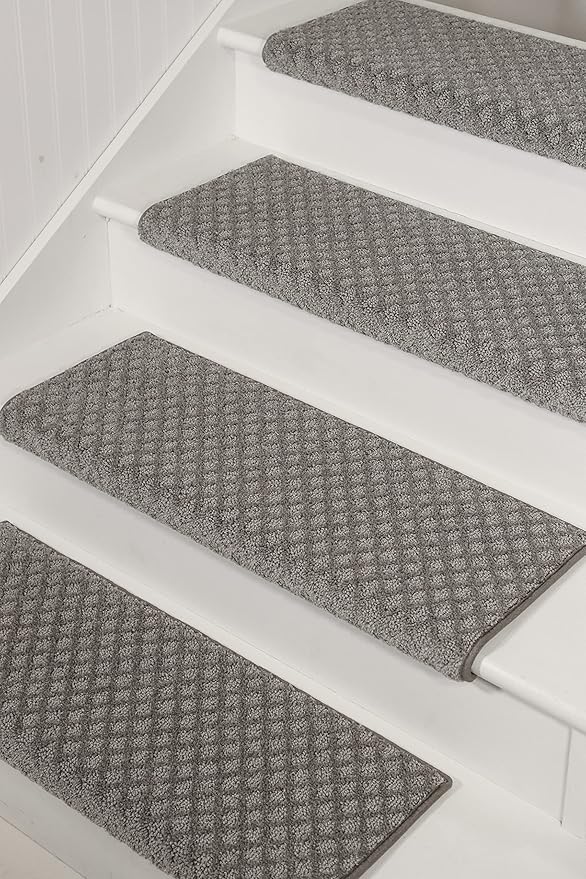 Oak Valley Designs™ Rounded Bullnose Carpet Stair Treads - Anti Slip Indoor Stair Mats for Wooden Stairs, Style: Bayside Charm, Dark Grey 35" W X 9.75" D (Set of 14)