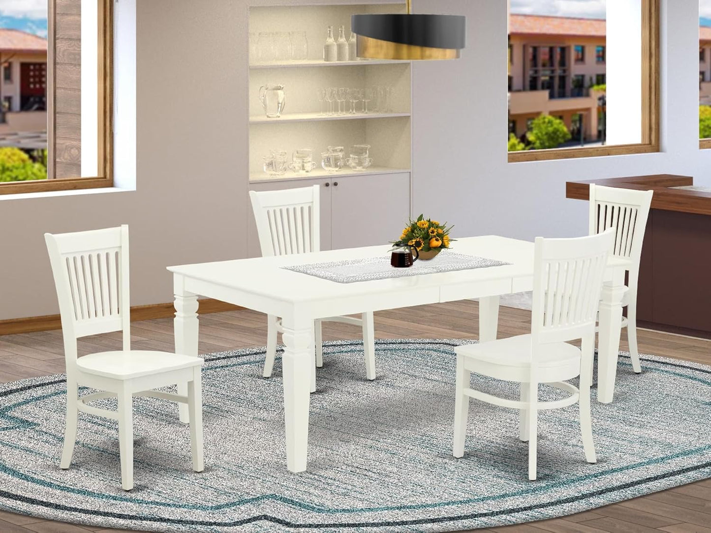 East West Furniture LGVA5-LWH-W 5 Piece Dining Set Includes a Rectangle Dining Room Table with Butterfly Leaf and 4 Kitchen Chairs, 42x84 Inch, Linen White