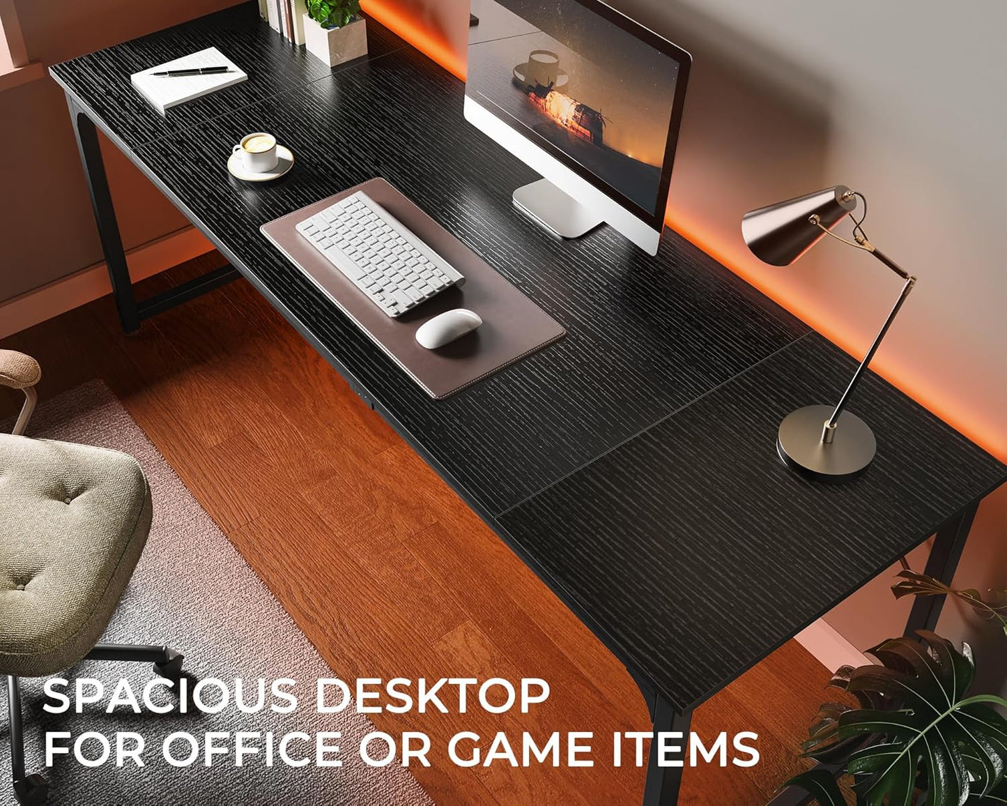Huuger Computer Desk, 80 Inch Office Desk, Gaming Desk with Storage, Writing Desk Work Desk for Home Office, Study, Long Simple Desk, Large Legroom, Metal Frame, Black