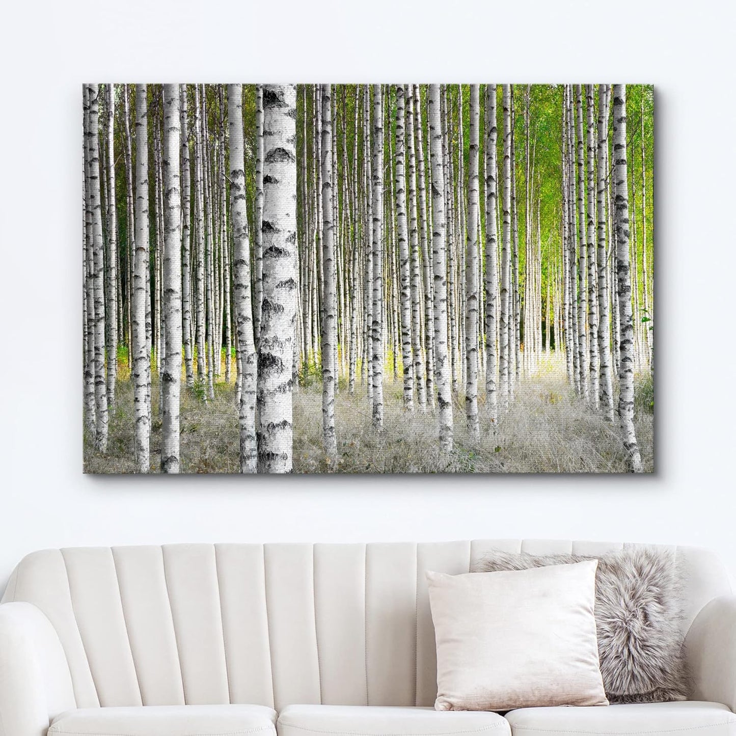 wall26 Canvas Print Wall Art White Birch Trees in Green Forest Nature Wilderness Photography Modern Art Rustic Scenic Colorful Multicolor for Living Room, Bedroom, Office - 24"x36"