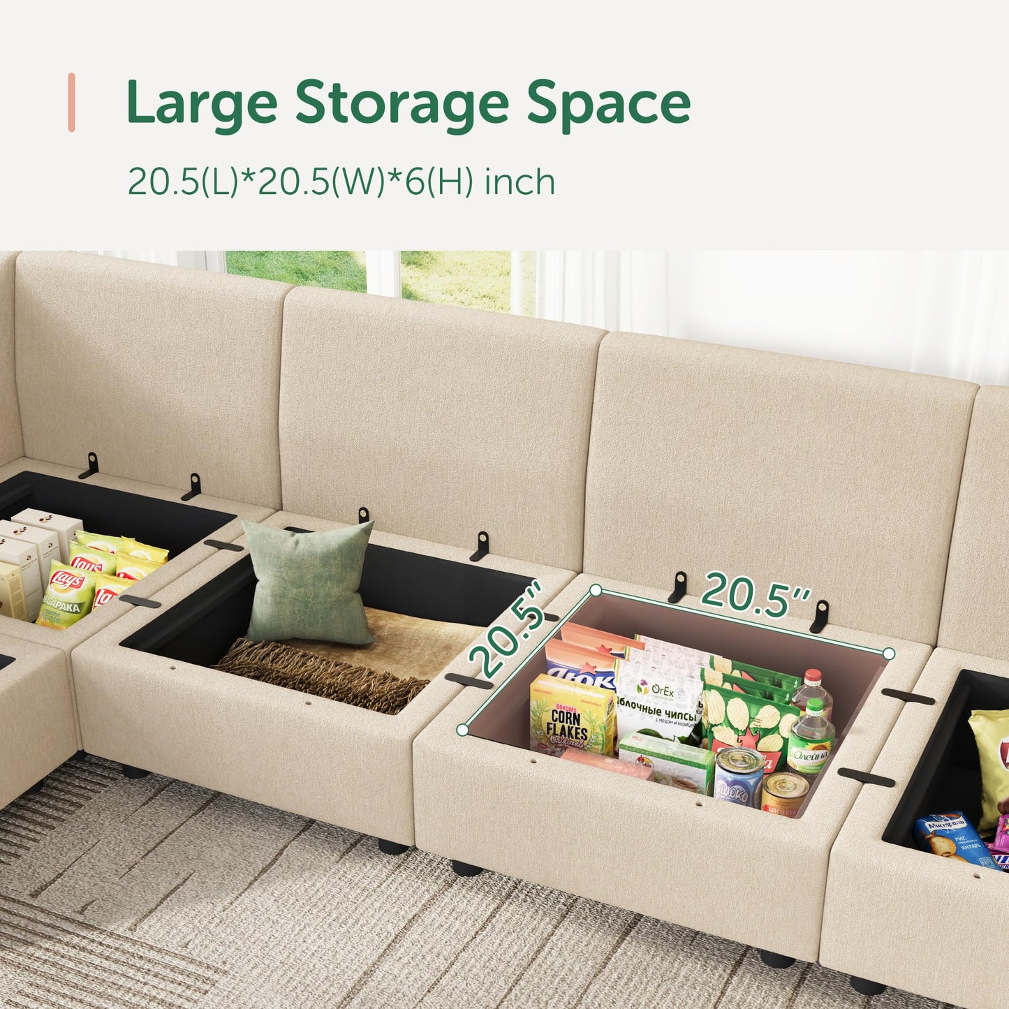 HONBAY Modular Sectional Sofa L Shaped Sectional Couch with Storage, Convertible Couches for Living Room - Beige