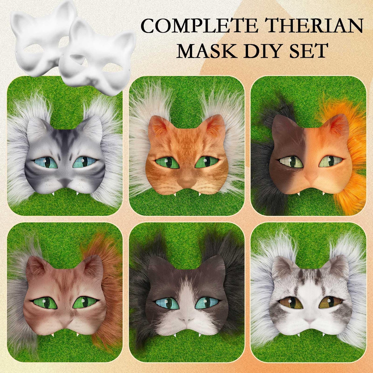 Seenelling 6 Pcs 1.97" x 39.37" Faux Fur Strips for Therian Mask Fluffy Fuzzy Fabric Craft Fur for Furry Therian Gear DIY Material, No Mask (Vibrant Color)