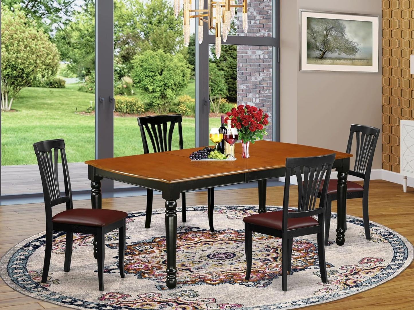 East West Furniture DOAV5-BCH-LC 5 Piece Modern Dining Table Set Includes a Rectangle Wooden Table with Butterfly Leaf and 4 Faux Leather Upholstered Chairs, 42x78 Inch, Black & Cherry