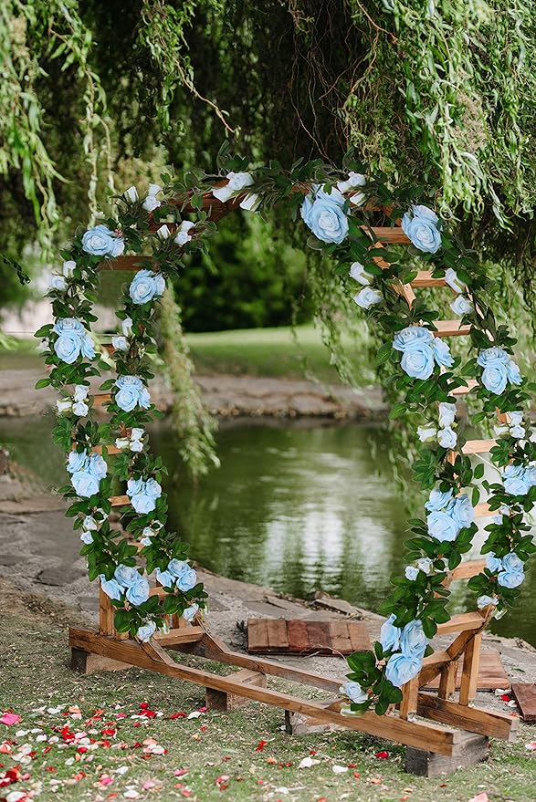 U'Artlines 5 Pack Artificial Blue Rose Vines Floral Garlands Total 32.5 Ft Fake Vine Silk Flower Garland for Indoor Outdoor Home Wedding Arch Garden Wall Decoration