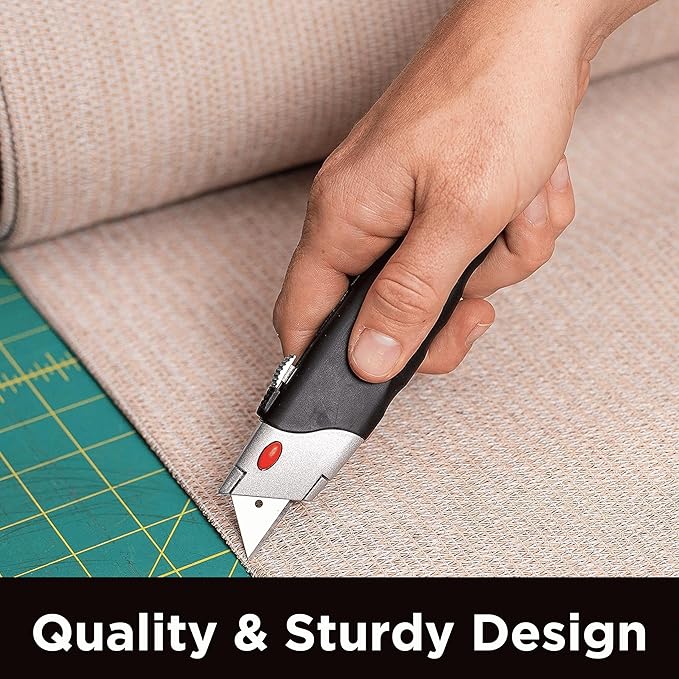 INTERNET'S BEST Premium Utility Knife Set | Retractable Box Cutter with Rubber Handle | Heavy-Duty Cutting for Cardboard, Carpet, Plastic | Retractable Blade | Includes 2 Razor Knives & Extra Blades