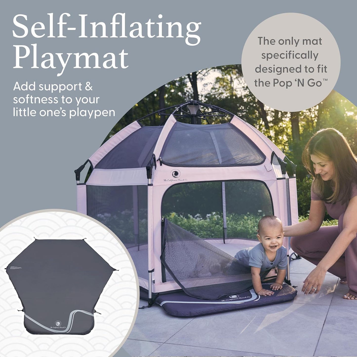 POP 'N GO PLAYPEN Baby Playmat for The Pop 'N Go Baby Playpen - 1.3" Thick Self-Inflating Playmat for Placement Underneath or for Standalone Usage - Soft and Comfy Portable Pad w/Travel Bag
