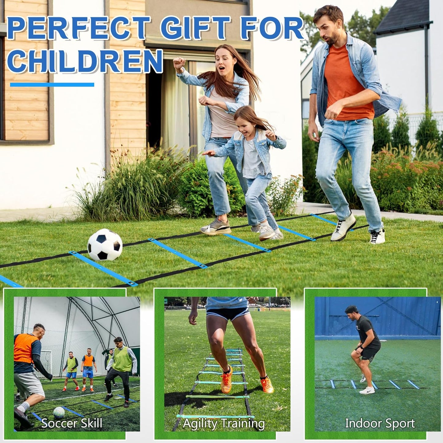 Fixed Rung Agility Ladder - 20ft 12 Rungs No Tangle Speed and Agility Training Equipment for Soccer Footwork Training with Carrying Bag/Ground Stakes for Adults Youth Kids
