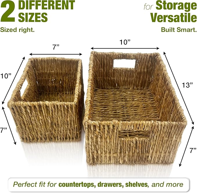 Wicker Basket Set – Stackable Storage Bins for Organizing Pantry & Kitchen – 1 Medium Basket + 1 Small Baskets with Handle – Wicker Storage Baskets for Shelves & More