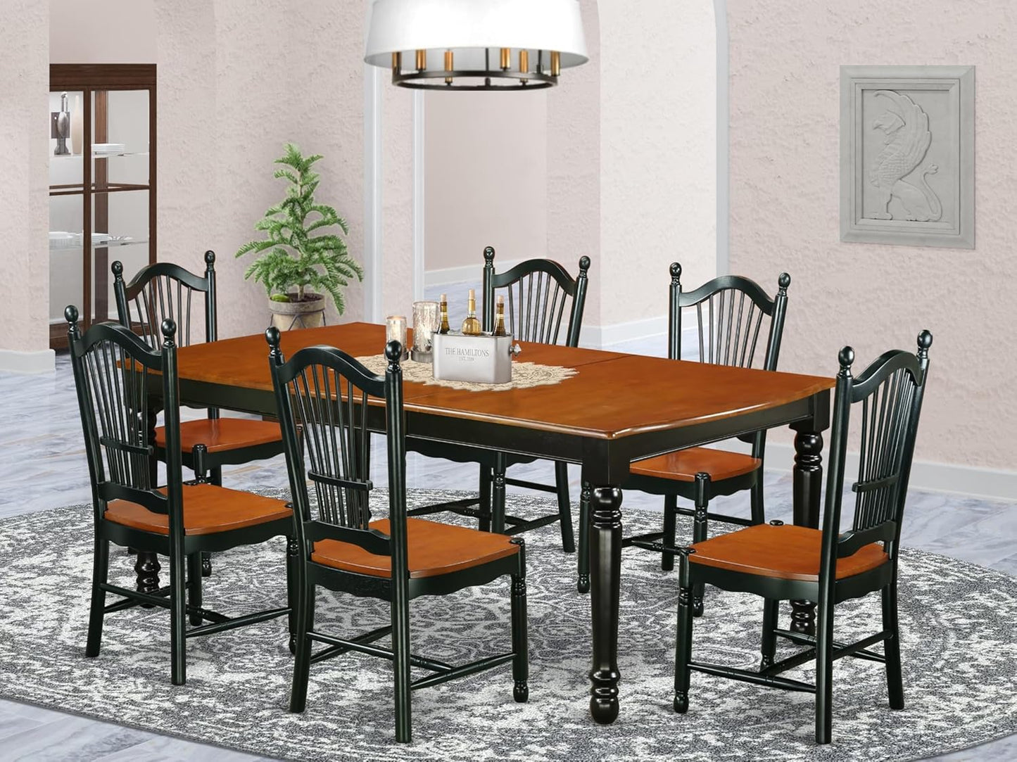 East West Furniture DOVE7-BCH-W 7 Piece Modern Dining Table Set Consist of a Rectangle Wooden Table with Butterfly Leaf and 6 Dining Room Chairs, 42x78 Inch, Black & Cherry