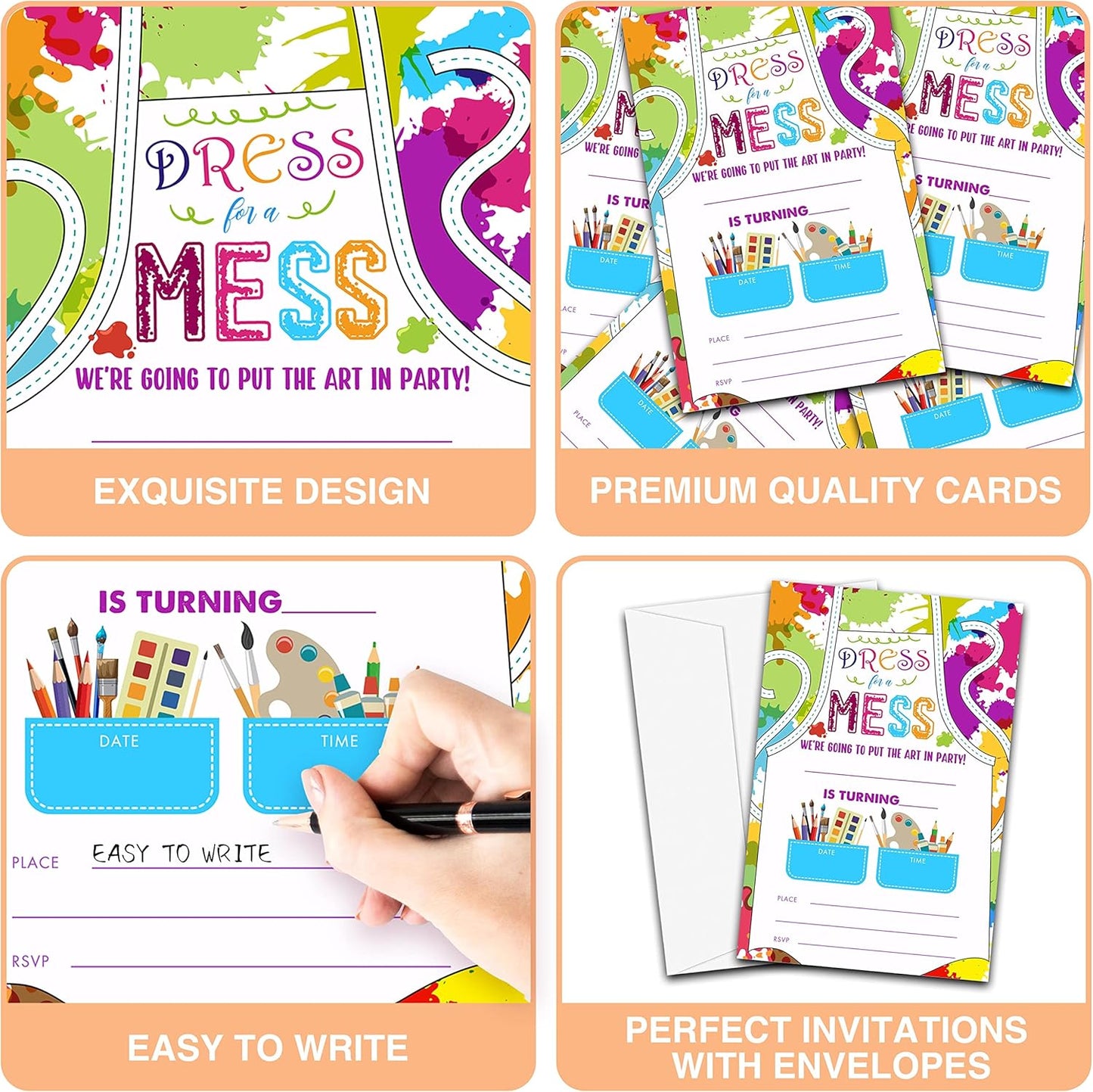 Art Birthday Party Invitations, 20-Count Painting Birthday Party Invites With Envelopes-HBYQK-B57