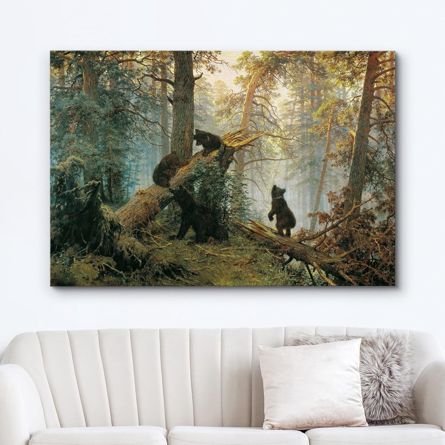 wall26 Canvas Print Wall Art Black Bears in The Spring Forest Nature Wilderness Illustrations Modern Art Rustic Scenic Colorful for Living Room, Bedroom, Office - 32"x48"