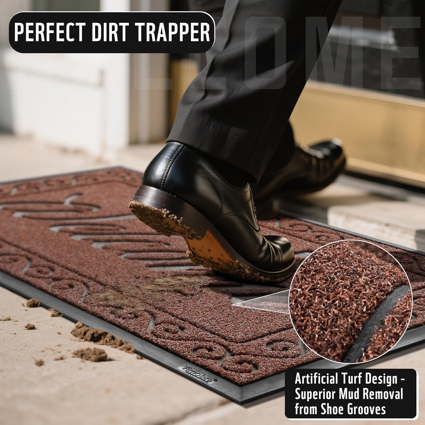 Yimobra Welcome Mat, Heavy Duty Sturdy Door Mats for Home Entrance Outdoor Indoor, Front Doormat for Outside Patio Floor Entry Porch Garage Office, Waterproof, Low Profile, 60 x 36, Maroon
