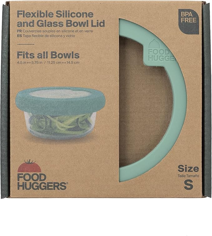 Food Huggers Replacement Lids for Glass Storage Containers Silicone & Glass Lids that Don’t Crack | Fits Most Round Container Brands & Bowls | 100% Plastic Free | 1 Lid (Small), Gradual Green