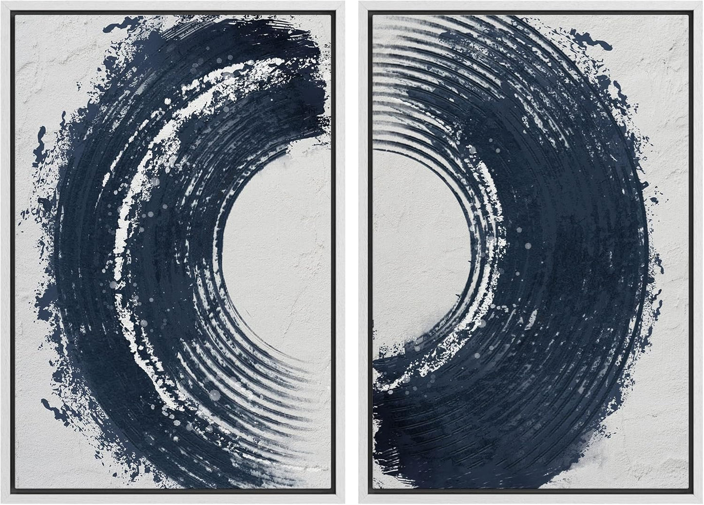 SIGNWIN Framed Canvas Print Wall Art Set Black Gray Pastel Paint Stroke Spiral Ring Abstract Shapes Illustrations Modern Minimal Decorative for Living Room, Bedroom, Office - 16"x24"x2 White