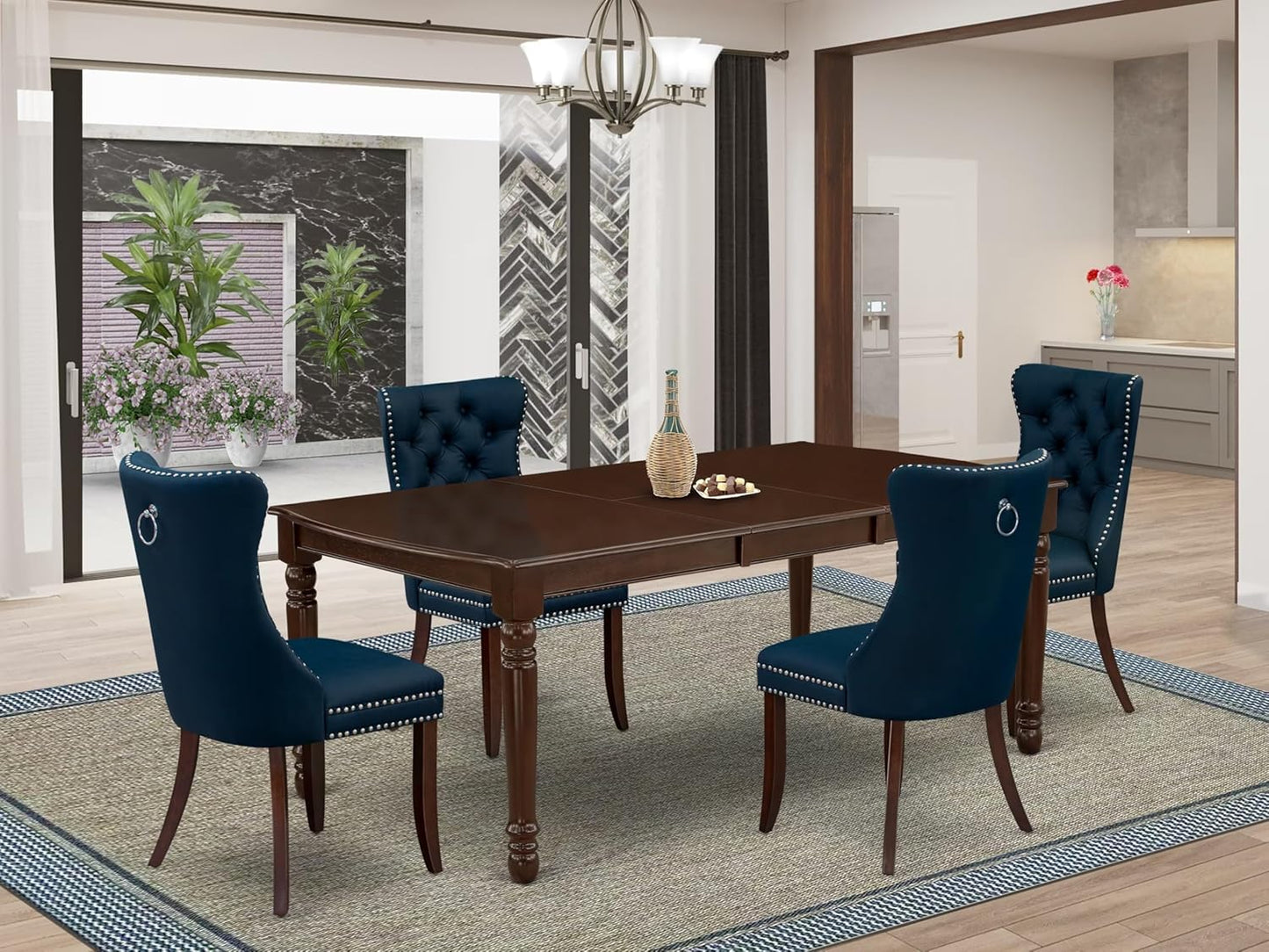 East West Furniture DODA5-MAH-29 5 Piece Kitchen Table Set Includes a Rectangle Dining Table with Butterfly Leaf and 4 Polyester Fabric Padded Chairs, 42x78 Inch, Mahogany