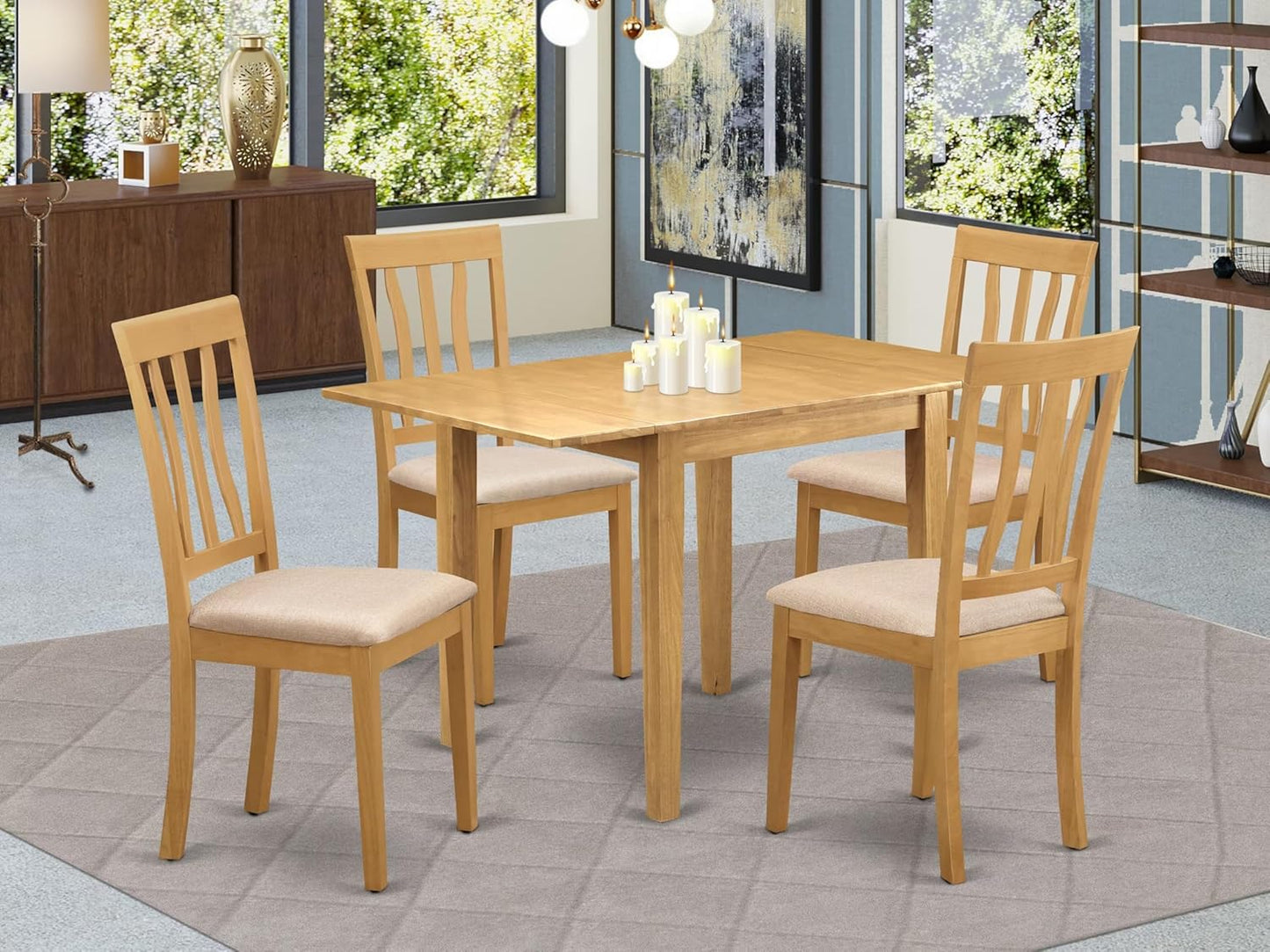 East West Furniture NDAN5-OAK-LC 5 Piece Dining Set Includes a Rectangle Dining Room Table with Dropleaf and 4 Faux Leather Upholstered Kitchen Chairs, 30x48 Inch, Oak