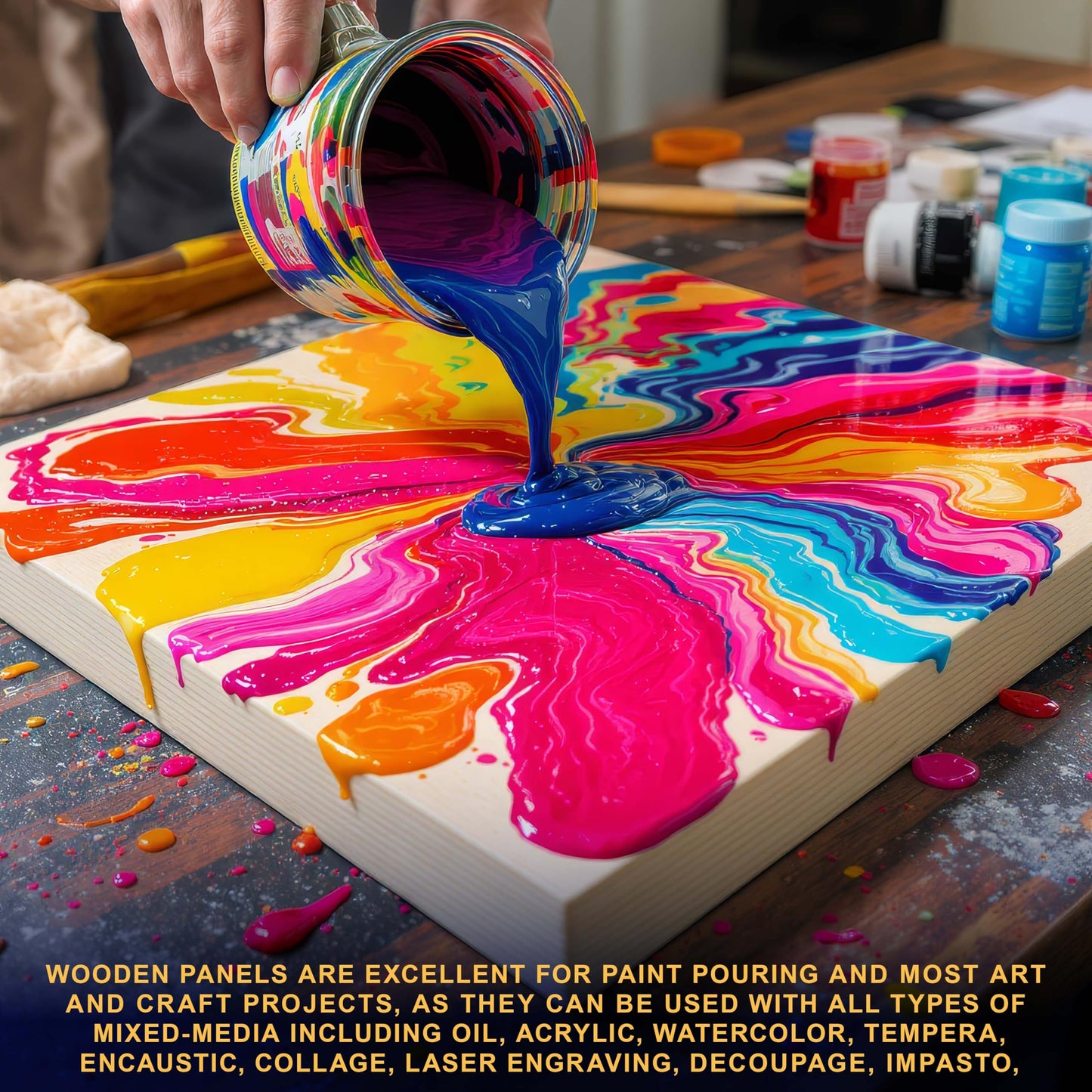 U.S. Art Supply 48" x 48" Unfinished Cradled Wood Panels for Painting, Gallery 1-1/2" Deep (2 Pack) - Artist Depth Wooden Wall Canvases - Mixed-Media Craft, Acrylic, Oil, Encaustic, Paint Pouring