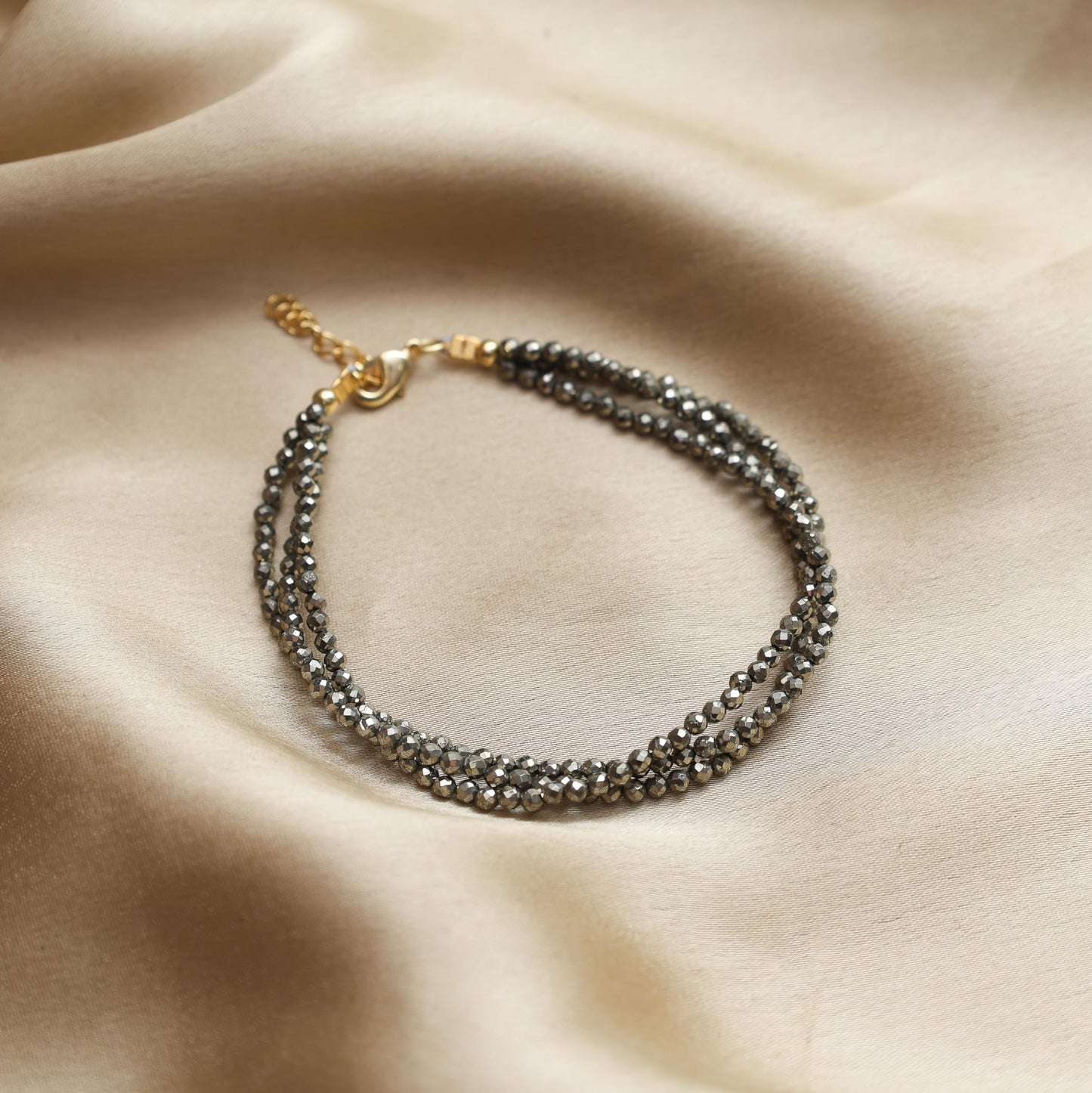 Gempires Handmade Pyrite Beaded Bracelet Multi Strand Gemstone Jewelry Hypoallergenic 8 Inch Gold Plated Stylish Western Jewelry For Women