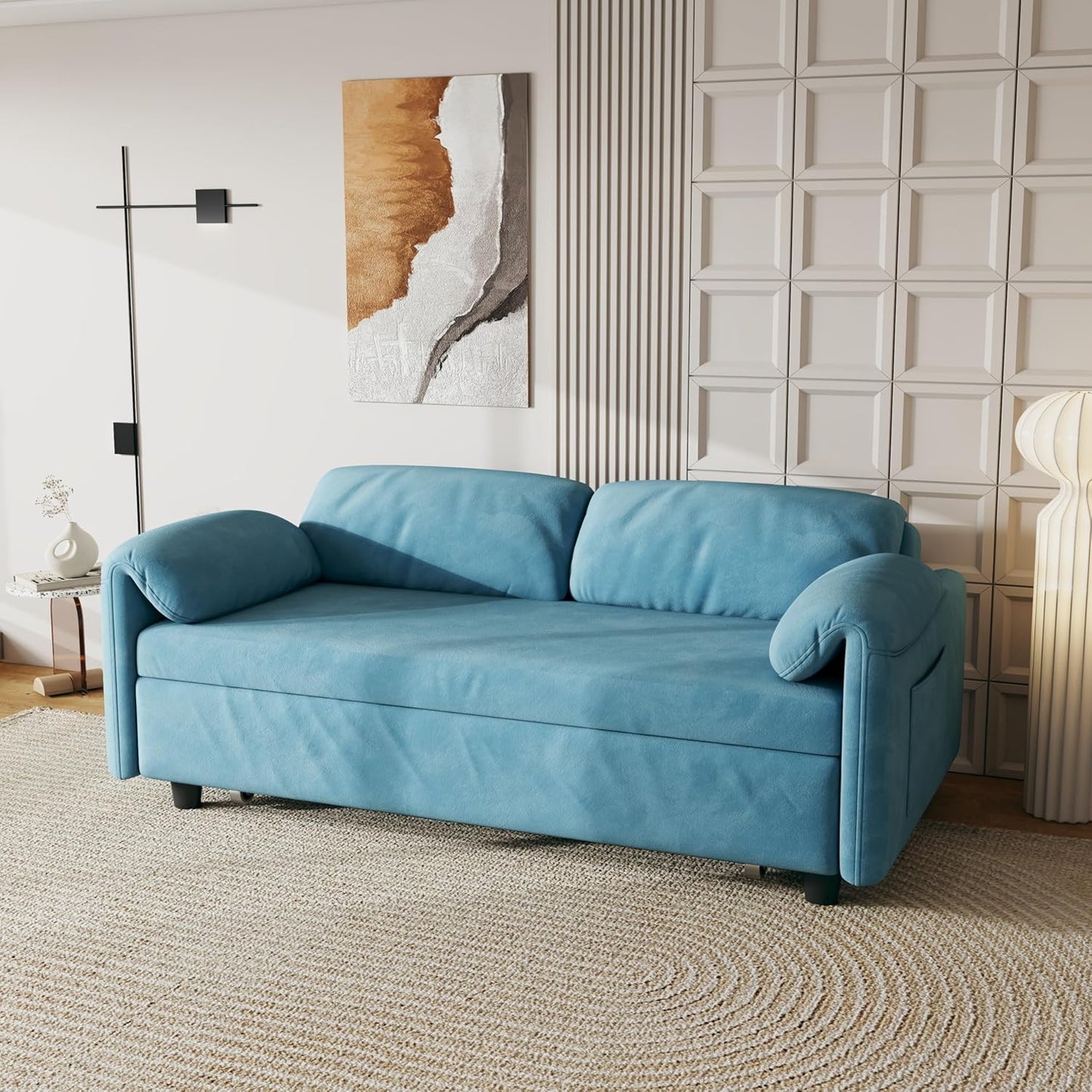 ERYE 3 in 1 Loveseat Sofa Convertible Sleeper Sofabed,Functional Recliner Daybed Love Seat Sofa&Couch W/Pull Out Couch Bed, Reclining Backrest and Pillows Armrests for Office Apartment RV Living Room