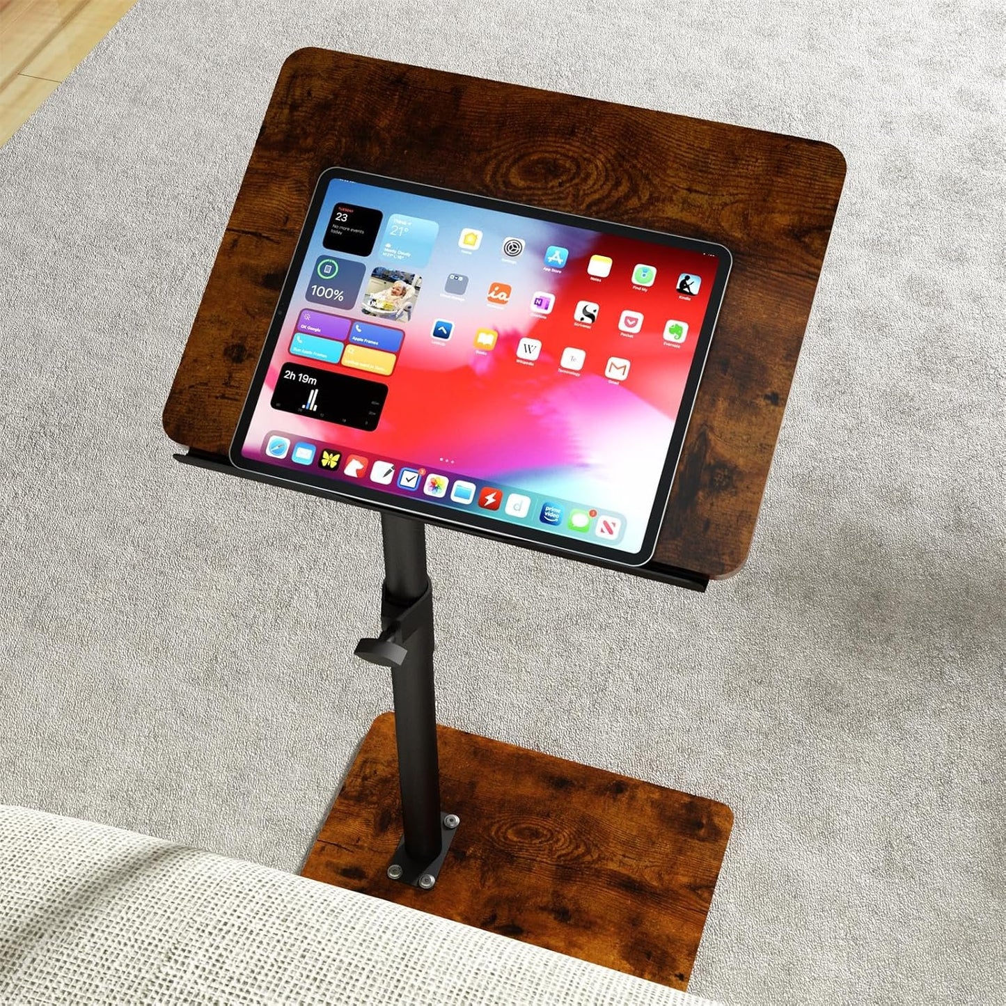 Sofa Armrest Tray Table for Couch - 360° Swivel Height Adjustable End for Small Spaces, Snack Side Table for Bed or Chair with Phone & Tablet Slot (Rich,Angle Adjustable)