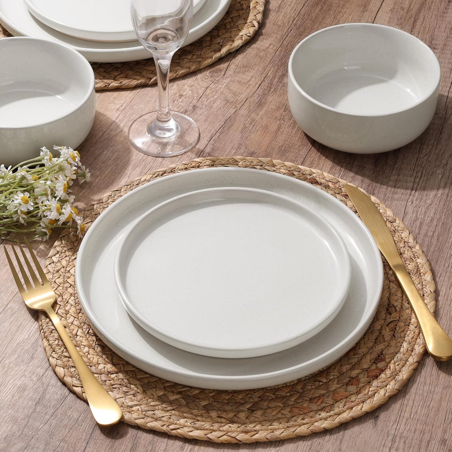 HaWare Stoneware Dinnerware Sets, 24-Piece Plates and Bowls Set for 8, Dishes Set for Home Restaurant, Speckled Multicolor