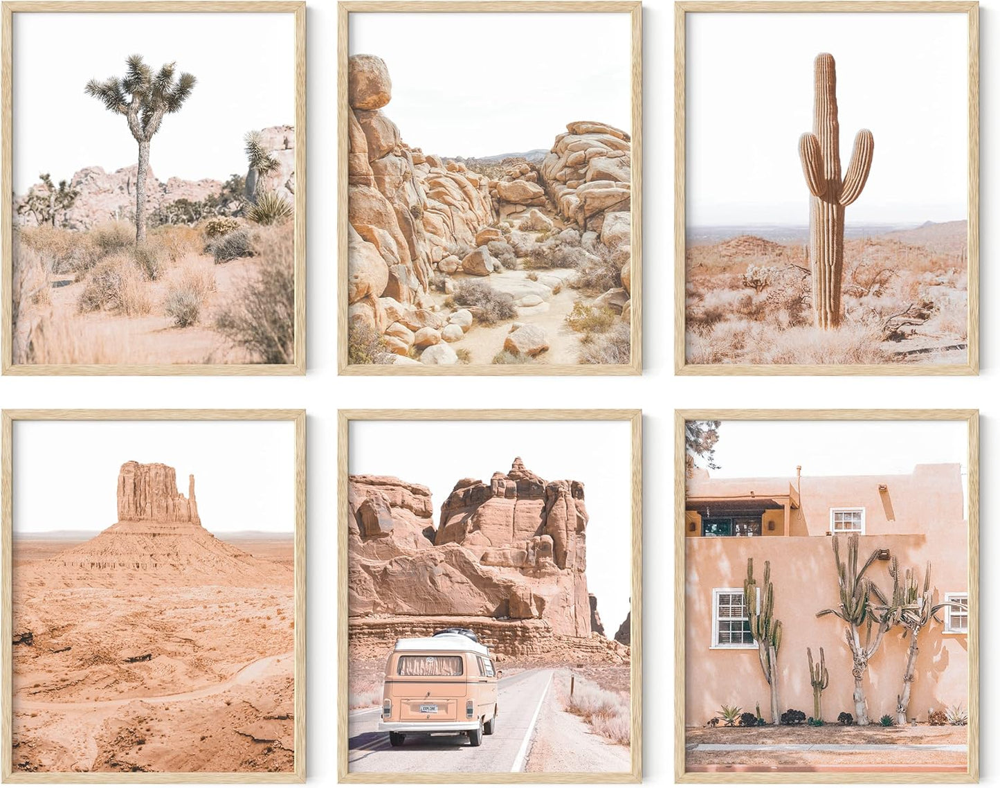 HAUS AND HUES Desert Succulent Wall Art - Set of 6 Botanical Prints, Cactus Art Wall Decor, Kitchen Prints (Beige Frame, 16x20)