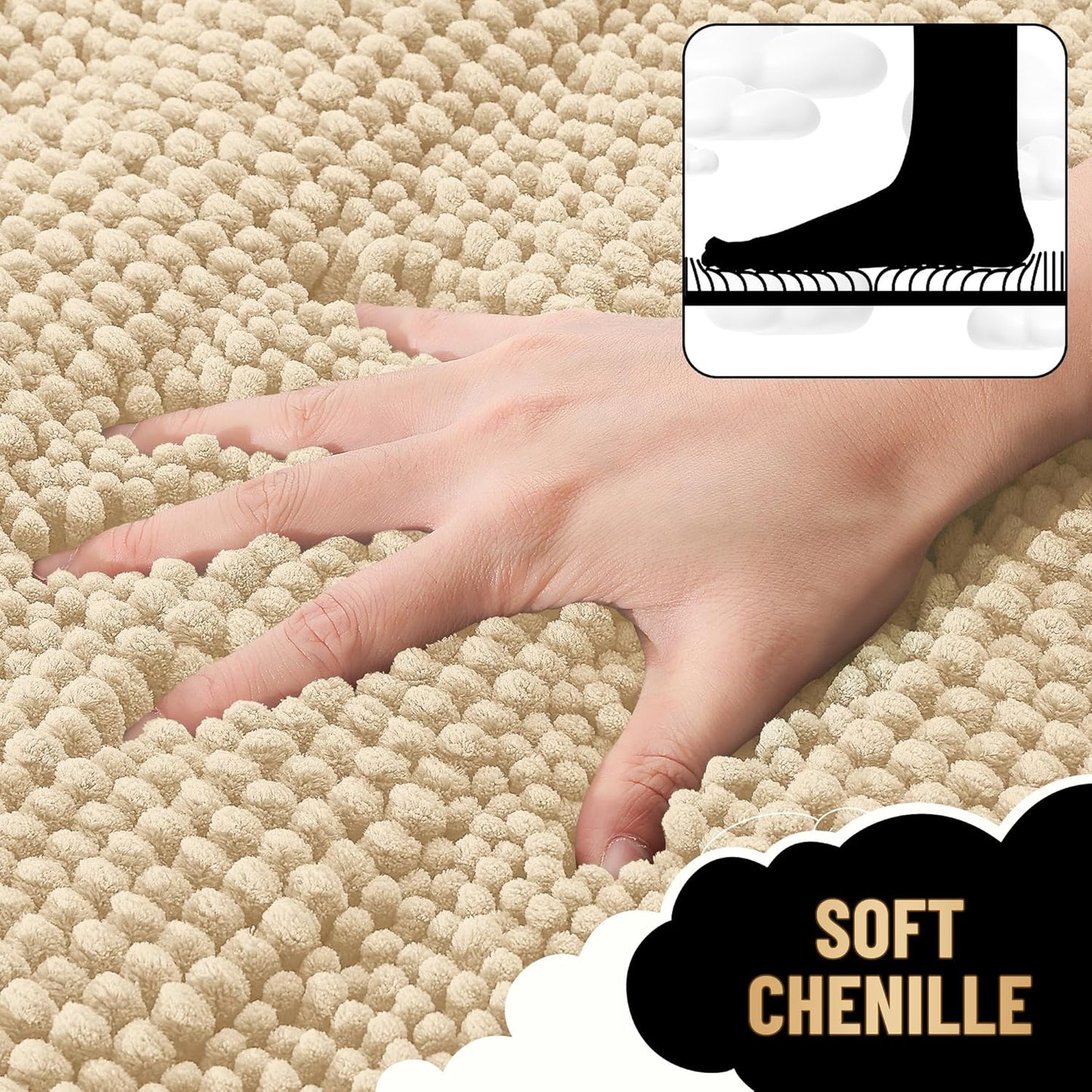 OLANLY Thick Bathroom Rugs 30x20, Extra Soft Absorbent Chenille Striped Bath Rugs, Rubber Backing, Machine Wash Dry, Bath Mats for Bathroom Floor, Tub and Shower, Home Decor Accessories, Beige