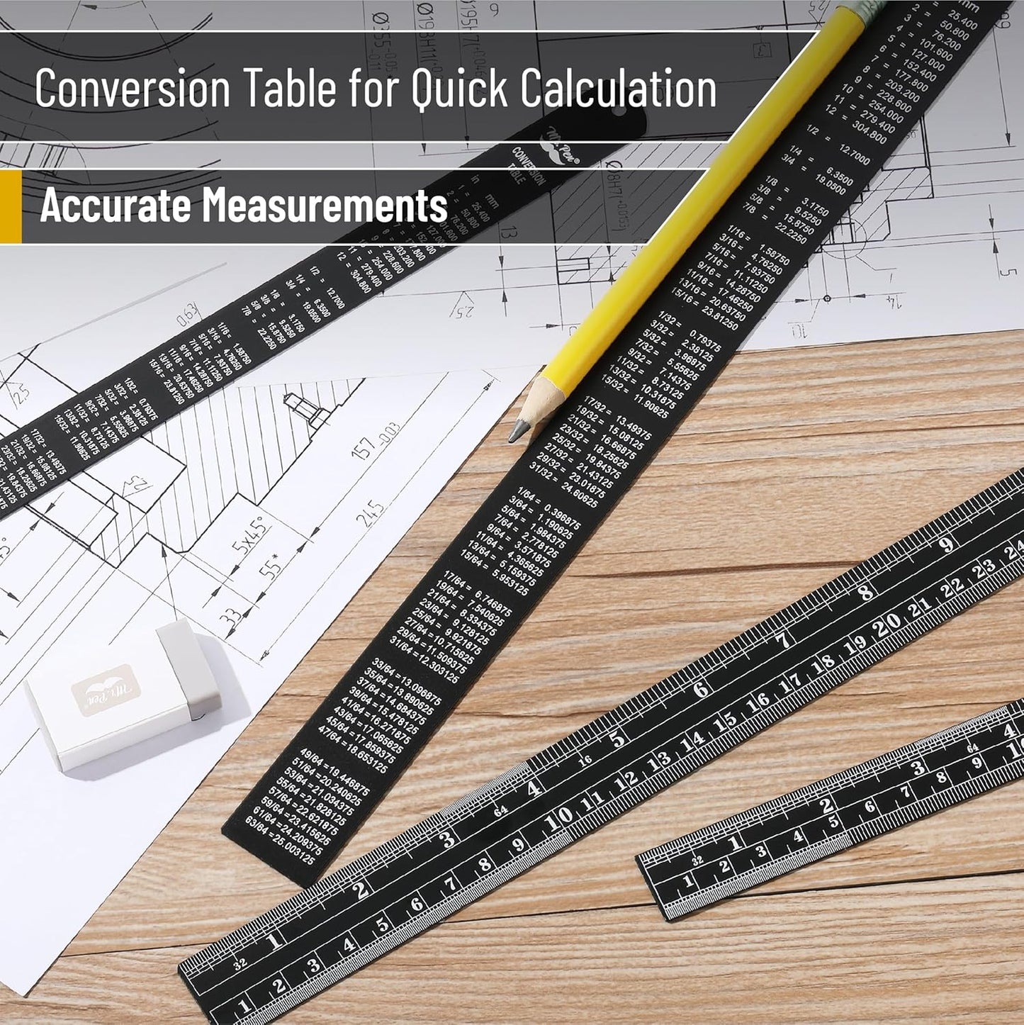 Mr. Pen- Stainless Steel Ruler, 4 pcs, 6", 8", 12", 14", Black, Imperial & Metric Measurements, Metric Metal Ruler Set, mm Ruler, Metal Rulers, Small Metal Ruler Metal Straight Edge, Centimeter Ruler
