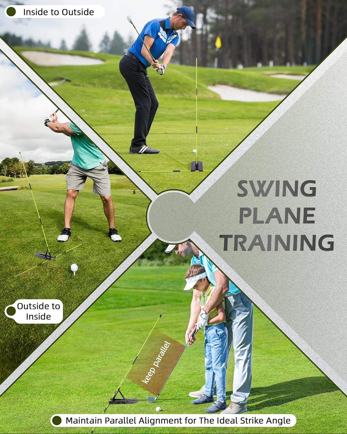 Golf Alignment Stick, Golf Swing Trainer with Angle Plate/Holder Sets, Posture Corrector Golf Trainging Aid, Swing Plane Trainer for Aiming, Putting, Swing/Golf Practice Tools