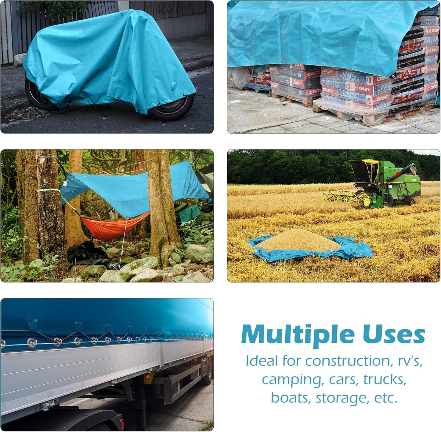 Tarps Heavy Duty Waterproof 12x16-12 mil Thick Camping Tent - Blue Tarp 12x16 UV Resistant, Rip & Tear Proof with Metal Grommets – Multipurpose Use for Camping, Tent, Boat, RV, Car, & Pool Cover