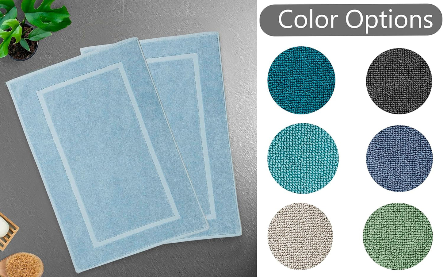 HILLFAIR-900 GSM-100% Ringspun Cotton Floor Towels mat- Hotel-Spa Tub-Shower Bathroom Floor mat Towels- 21 x 34 Inch- Terry Cotton Bath Mat, Machine Washable, Absorbent-2 Peice Towel Set- Ocean Blue
