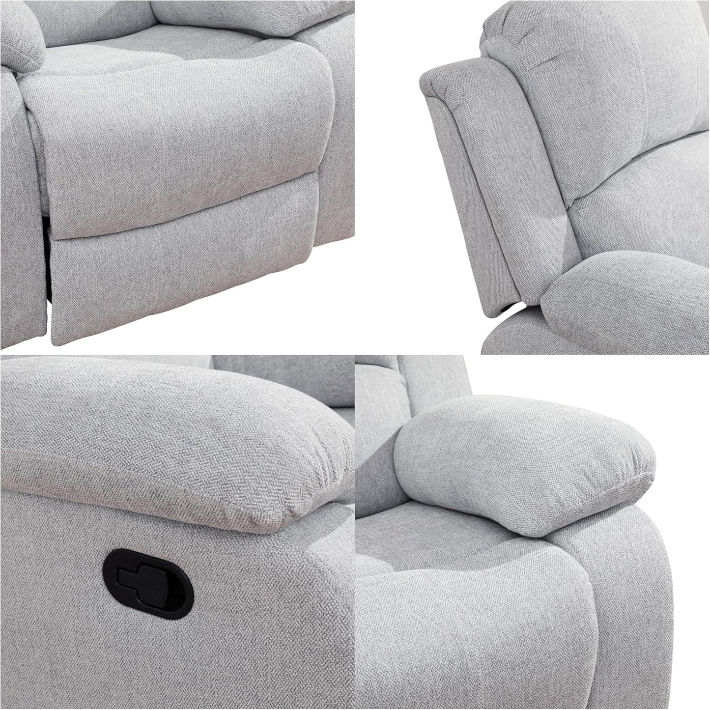 Loveseat Recliner Sofa, Reclining Loveseat Couch with Storage Console, Modern Comfy Home Theater Seating Power Recliner Chair with Cup Holders for Living Room Furniture Sets, Grey White