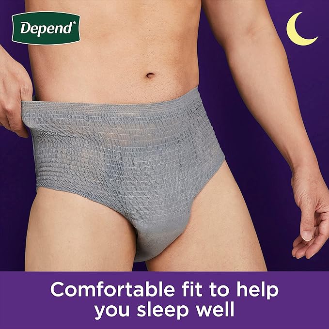 Depend Night Defense Adult Diapers, Incontinence Underwear for Men, Disposable, Overnight, Small/Medium, Grey, 26 Count, Packaging May Vary