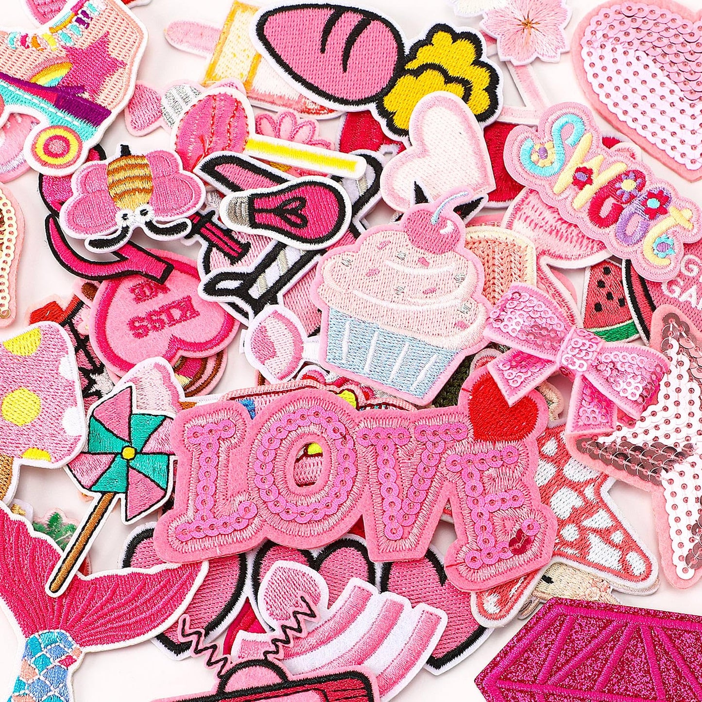60pcs Pink Embroidered Patches Random Assorted Styles Pink Theme Iron on Patches for Girls Western Cowgirl DIY Sew Applique Repair Patch Cute Preppy Sew on Patches for Backpacks Pants Clothes Jeans