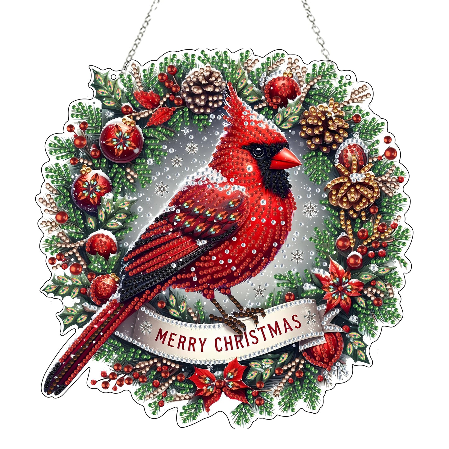 JJFox Diamond Art Hanging Kit for Adult,Special Shaped Rhinestone,DIY Acrylic 5D Diamond Art Painting Window Pendants Home Garden Wall Hanging Kits Hanging Ornament,Double Sided. (Christmas Cardinal)